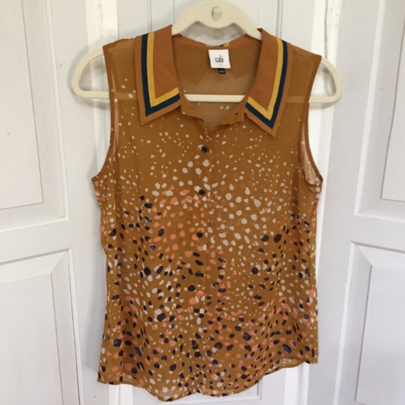 CAbi Sleeveless Button Blouse in Mustard - Picture 2 of 15